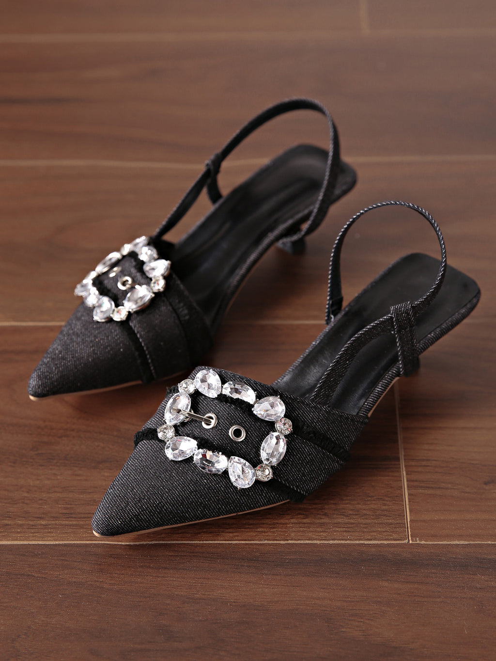 Daş-Qaşlı Denim Hündürdaban Sandallar