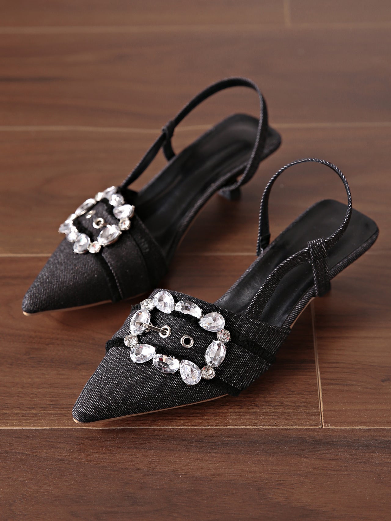 Rhinestone Denim High Heel Sandals