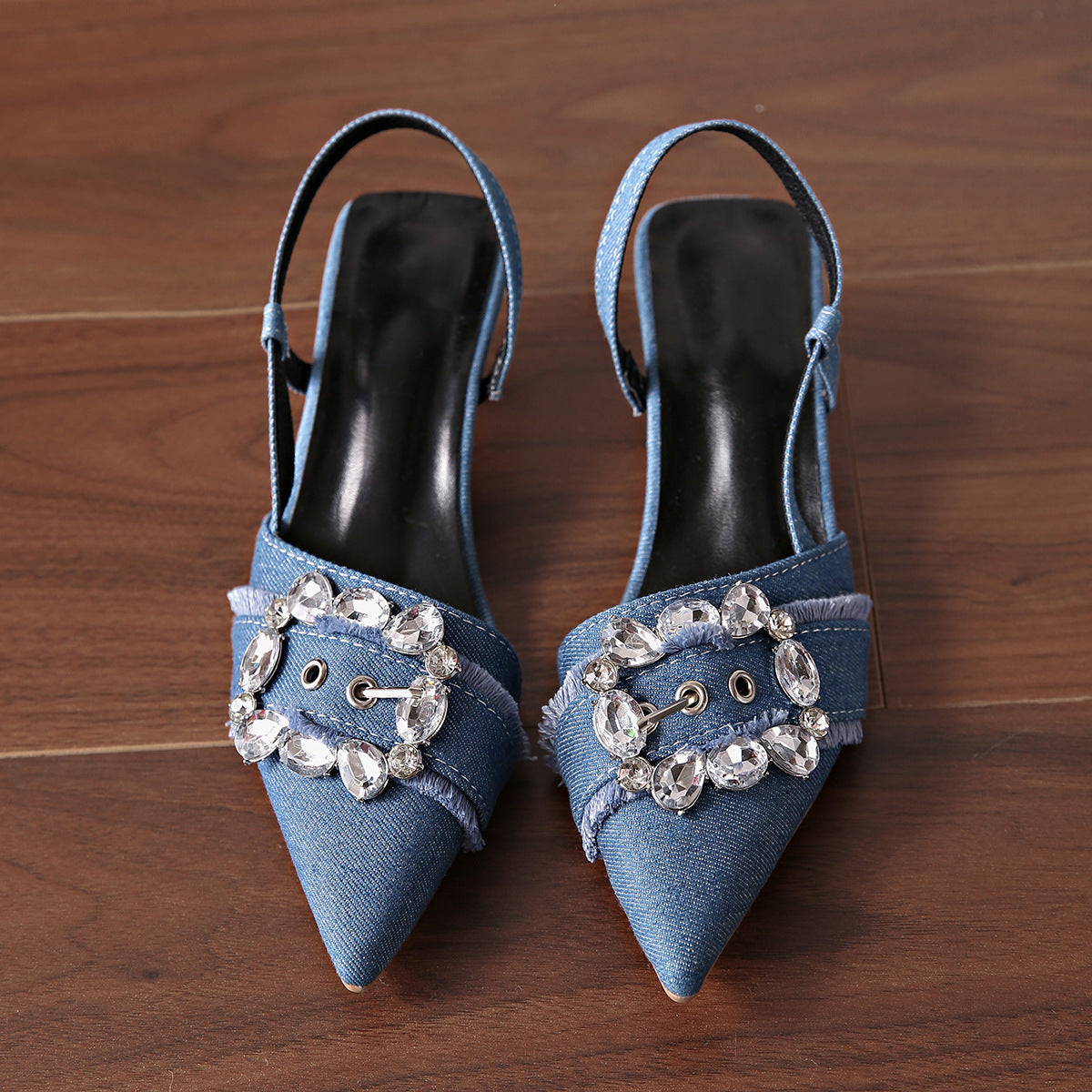 Daş-Qaşlı Denim Hündürdaban Sandallar