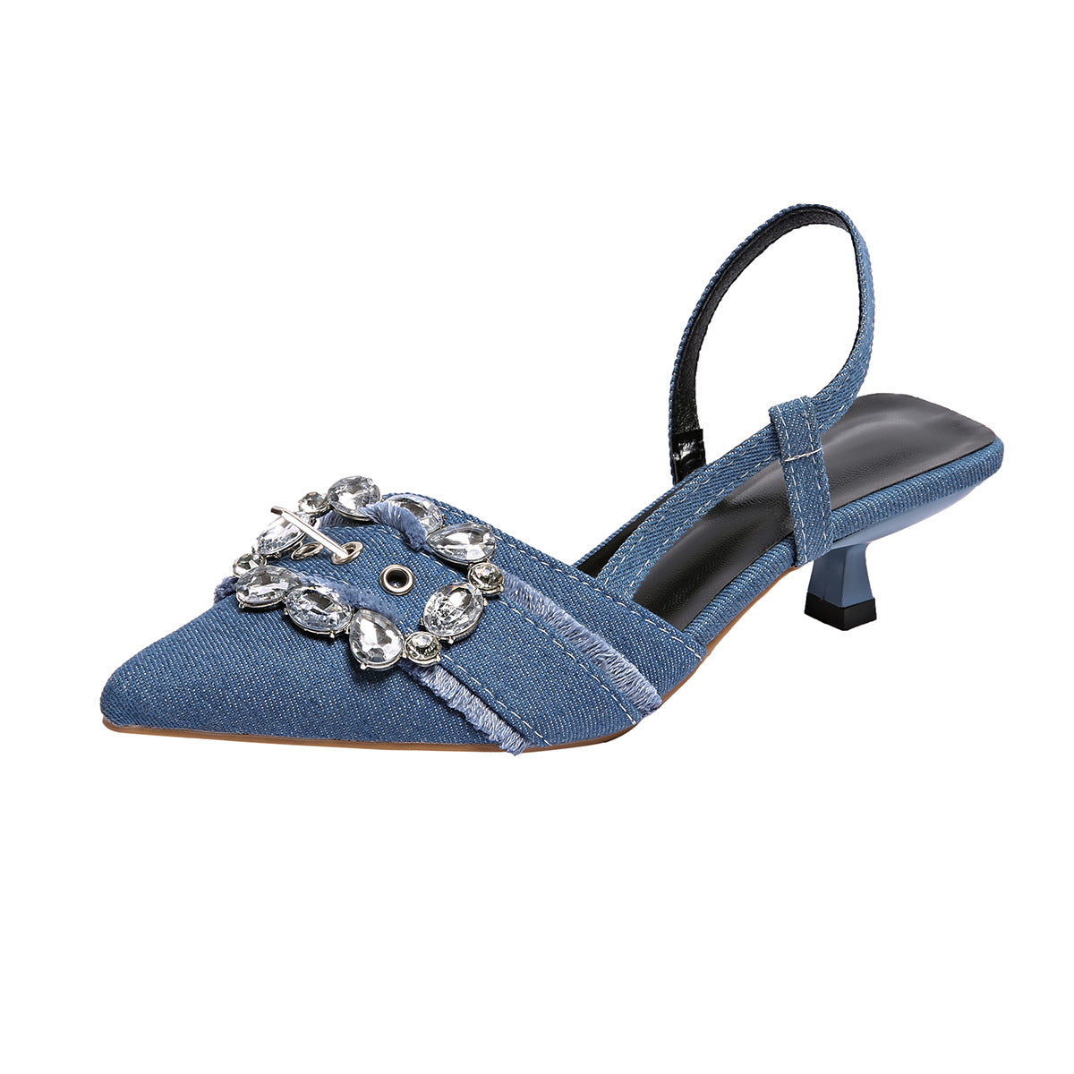 Rhinestone Denim High Heel Sandals