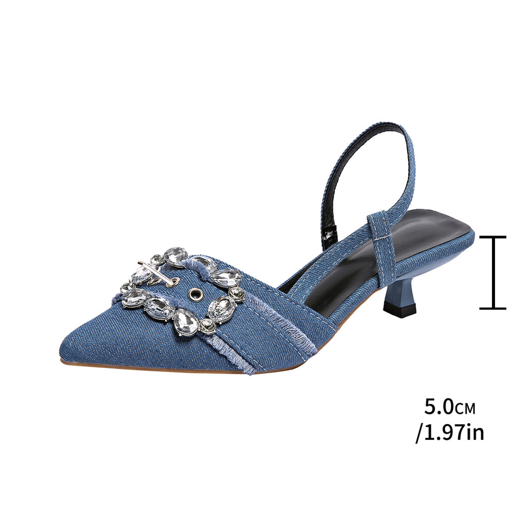 Daş-Qaşlı Denim Hündürdaban Sandallar