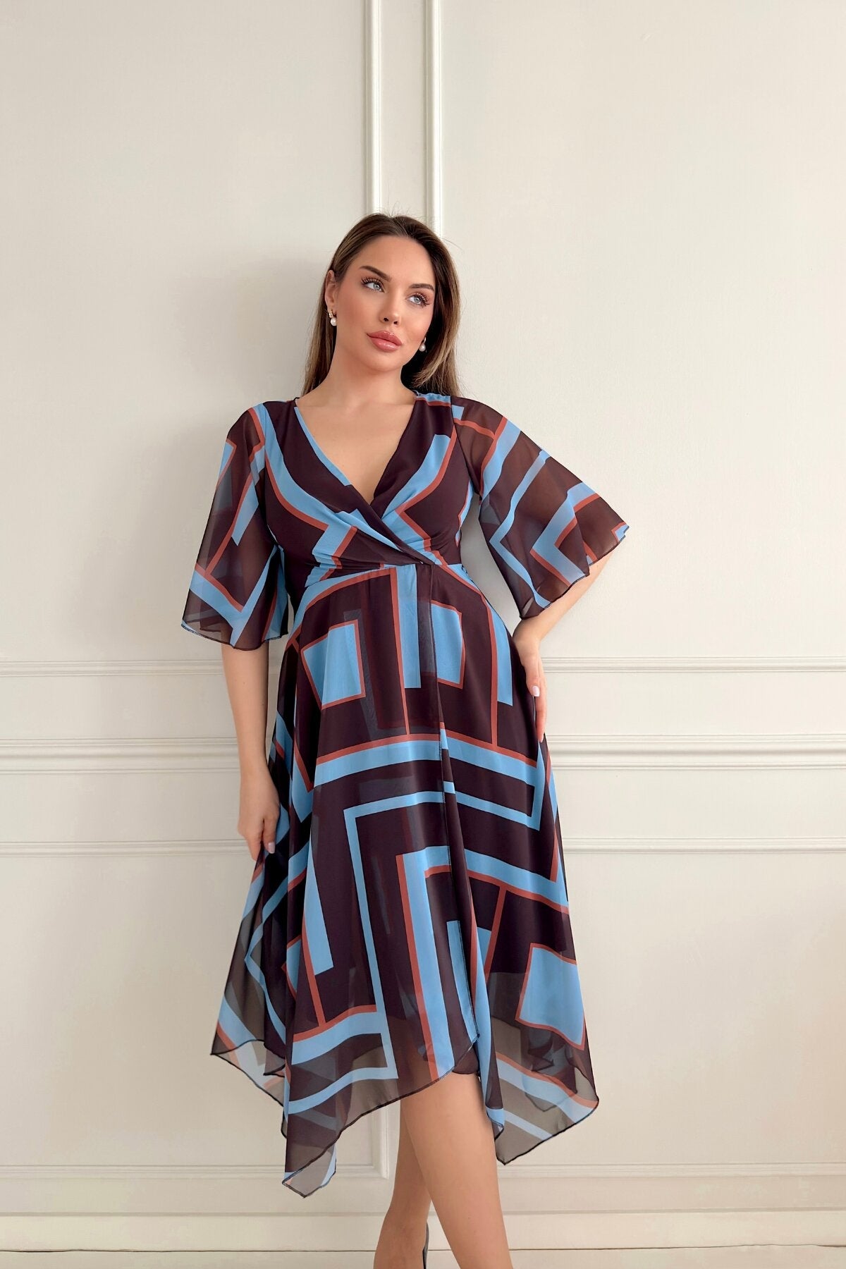 Gathered Geometric Dress