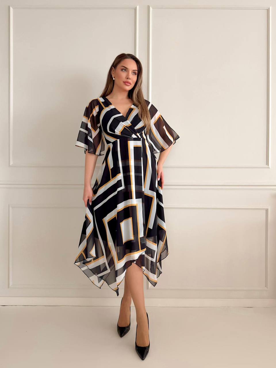 Gathered Geometric Dress
